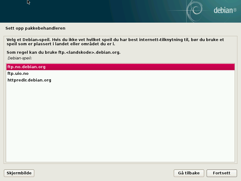 Å velge et Debian speil
