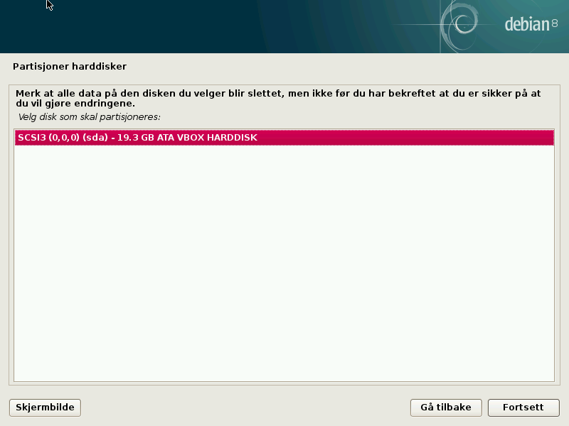 Disk som brukes for veiledet partisjonering