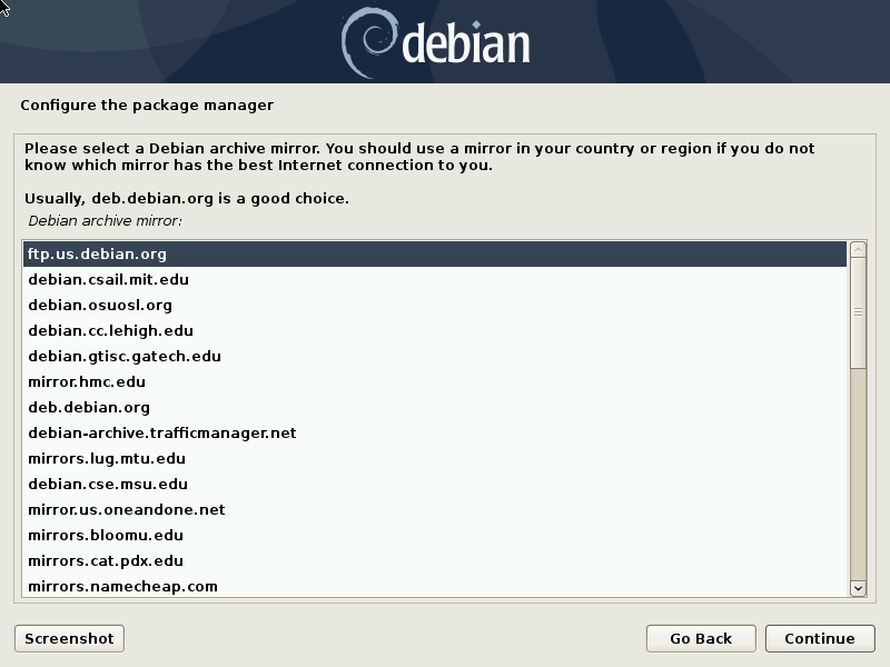 選擇 Debian 鏡射站